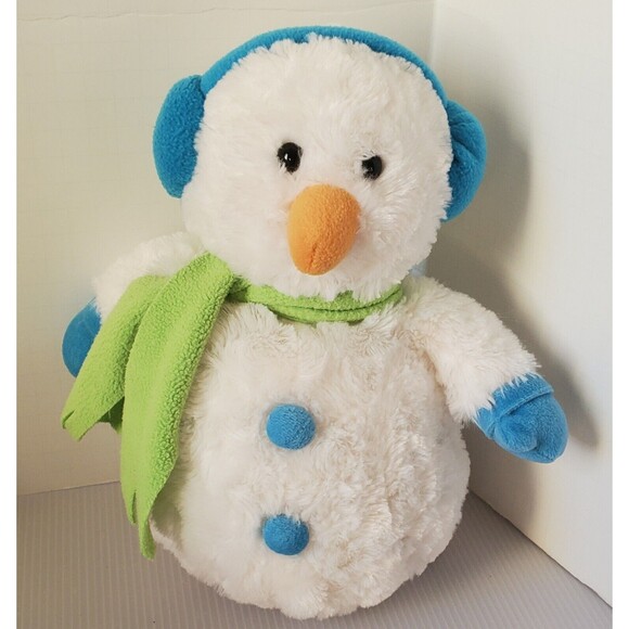 Aurora Bundled Up Snowman Blue Green Plush 10" Stuffed Animal Toy Scarf Earmuffs - Picture 2 of 8